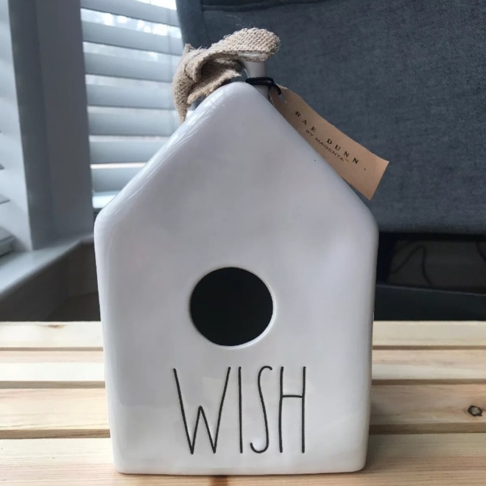 Rae Dunn ‘WISH’ Birdhouse with burlap ribbon NWT